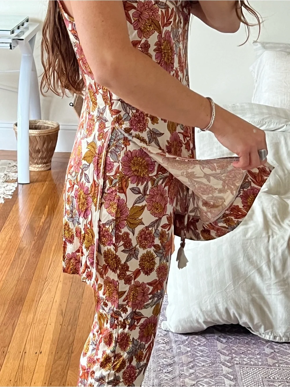 Free People Floral Cream Jumpsuit with Rust & Olive Print